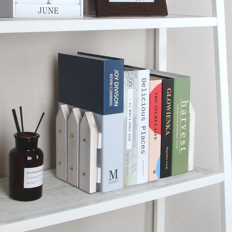 J JACKCUBE DESIGN White Rustic Wood Bookends Set of 2, Decorative Farmhouse Bookend for Heavy Books Magazine DVD on Desk Table Shelf - MK708A - Image 3